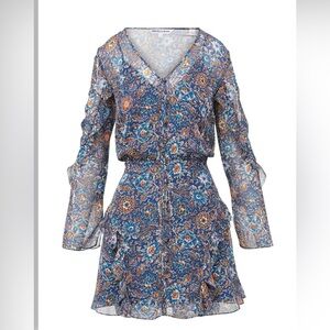 Veronica Beard Blue Floral Long Sleeve Dress
